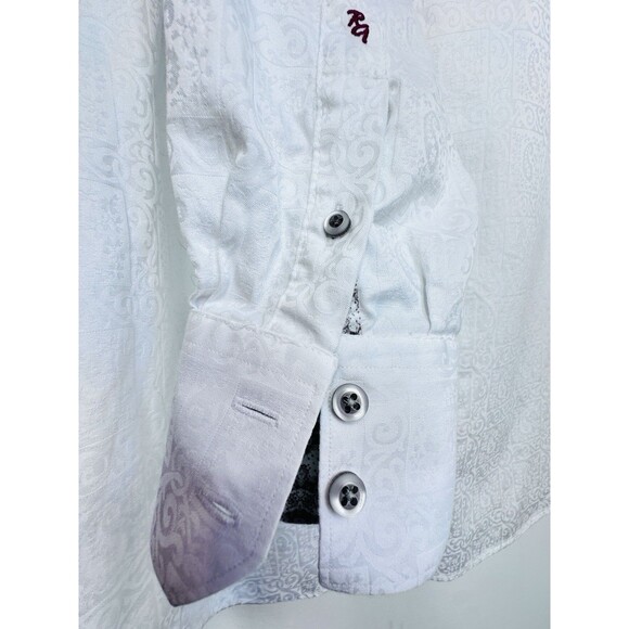 Robert Graham Men's White Jacquard Pattern Button Down Cotton Shirt Size Large - Picture 8 of 10
